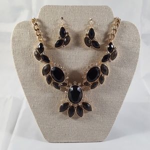 Marci Gold and Black Chunky Rhinestone Necklace